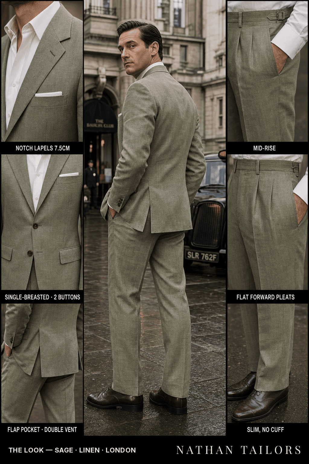 sage single-breasted bespoke suit — custom tailored by Nathan Tailors, the Hoi An custom tailor