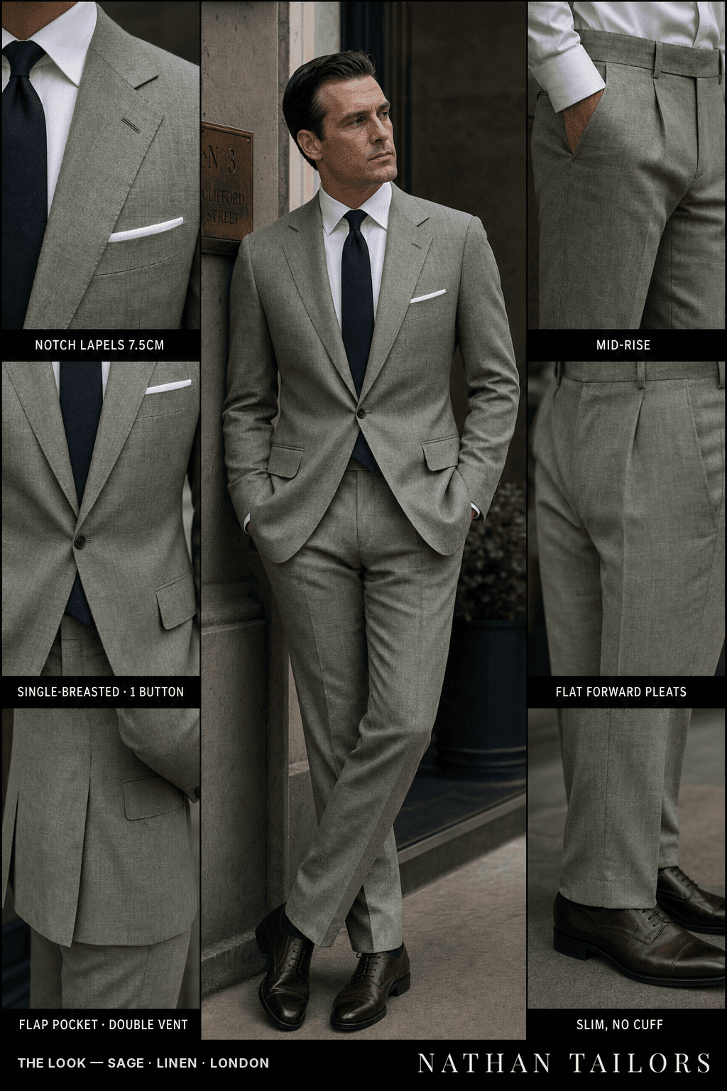 sage single-breasted bespoke suit — custom tailored by Nathan Tailors, the Hoi An custom tailor