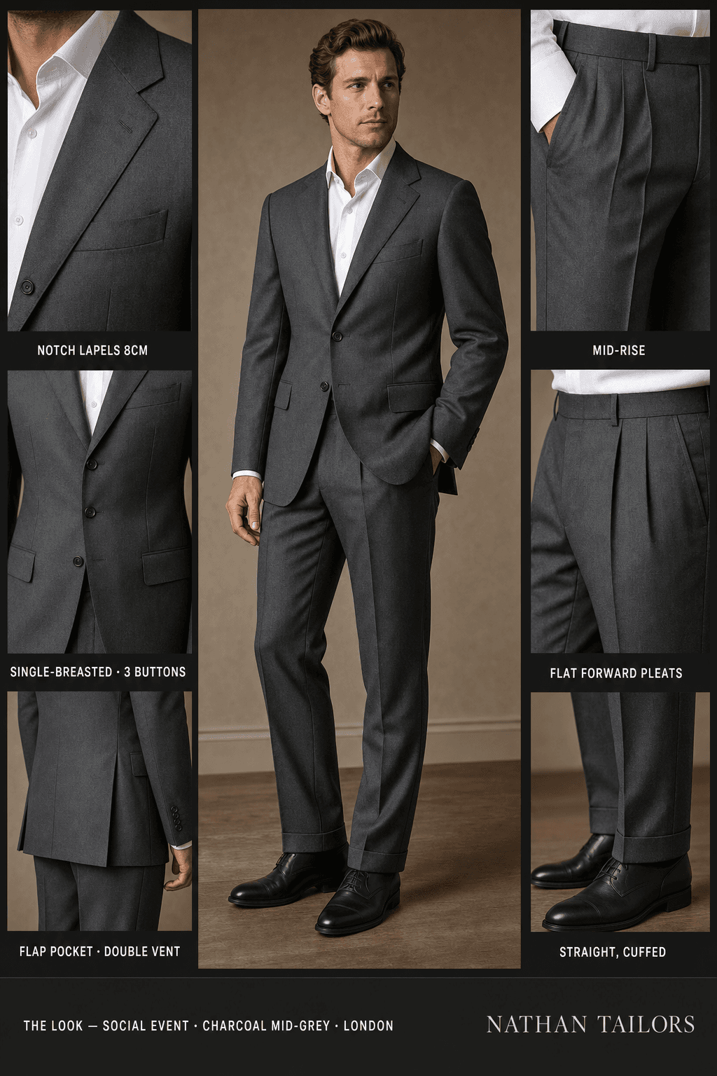 charcoal mid-grey single-breasted bespoke suit — custom tailored by Nathan Tailors, the Hoi An custom tailor