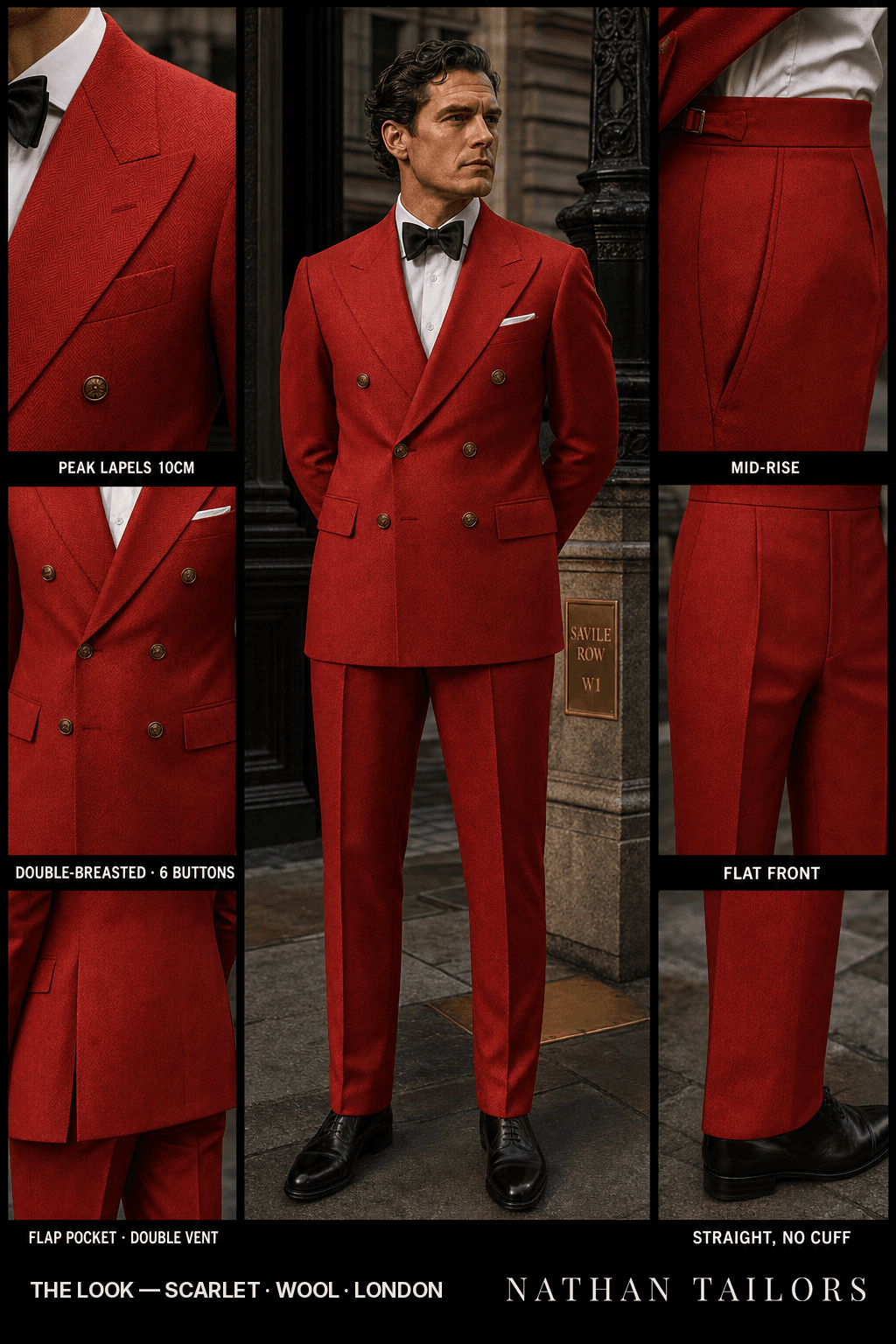scarlet herringbone double-breasted bespoke suit — custom tailored by Nathan Tailors, the Hoi An custom tailor