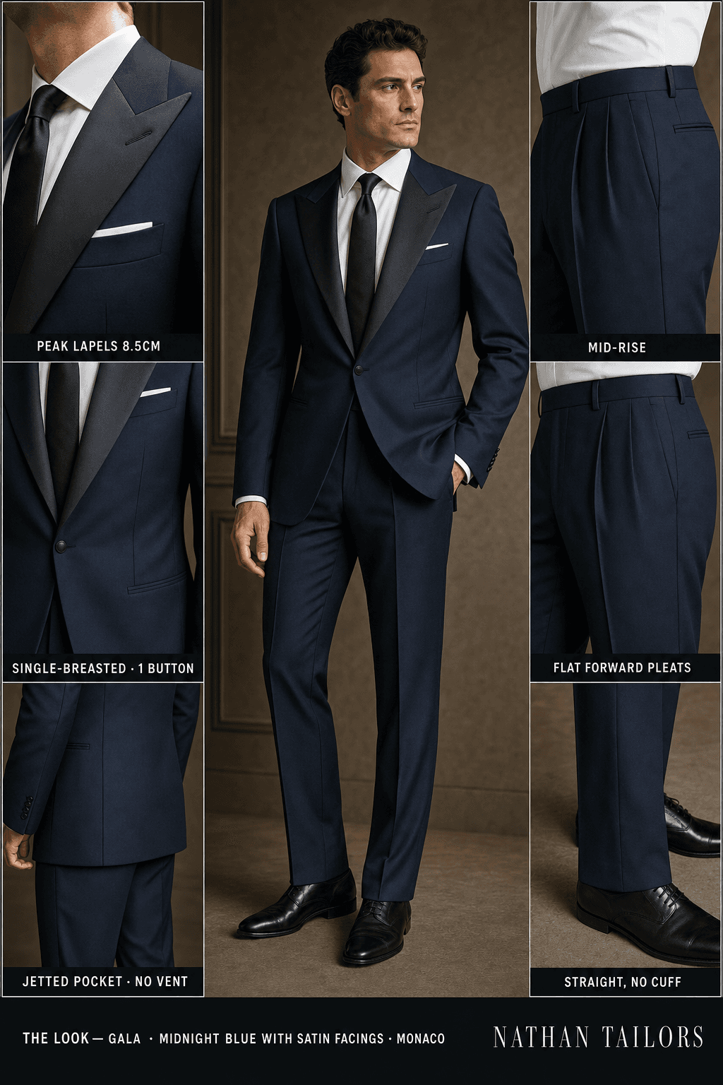 midnight blue with satin facings single-breasted bespoke suit — custom tailored by Nathan Tailors, the Hoi An custom tailor