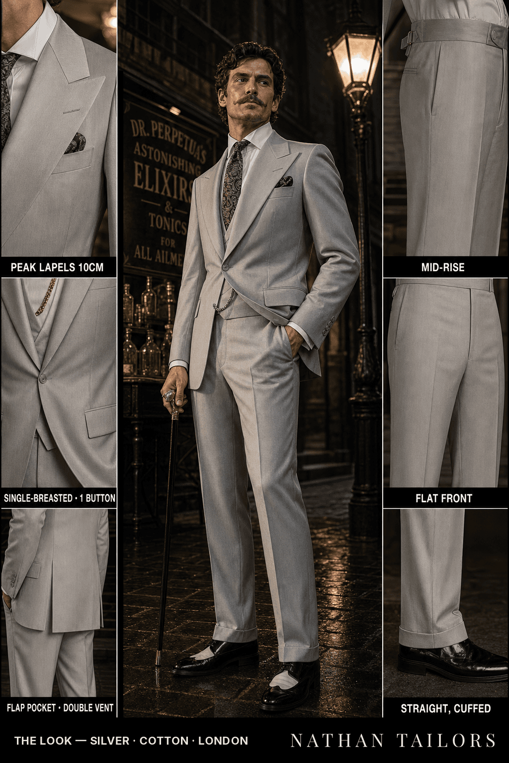 Silver single-breasted bespoke suit — custom tailored by Nathan Tailors, the Hoi An custom tailor