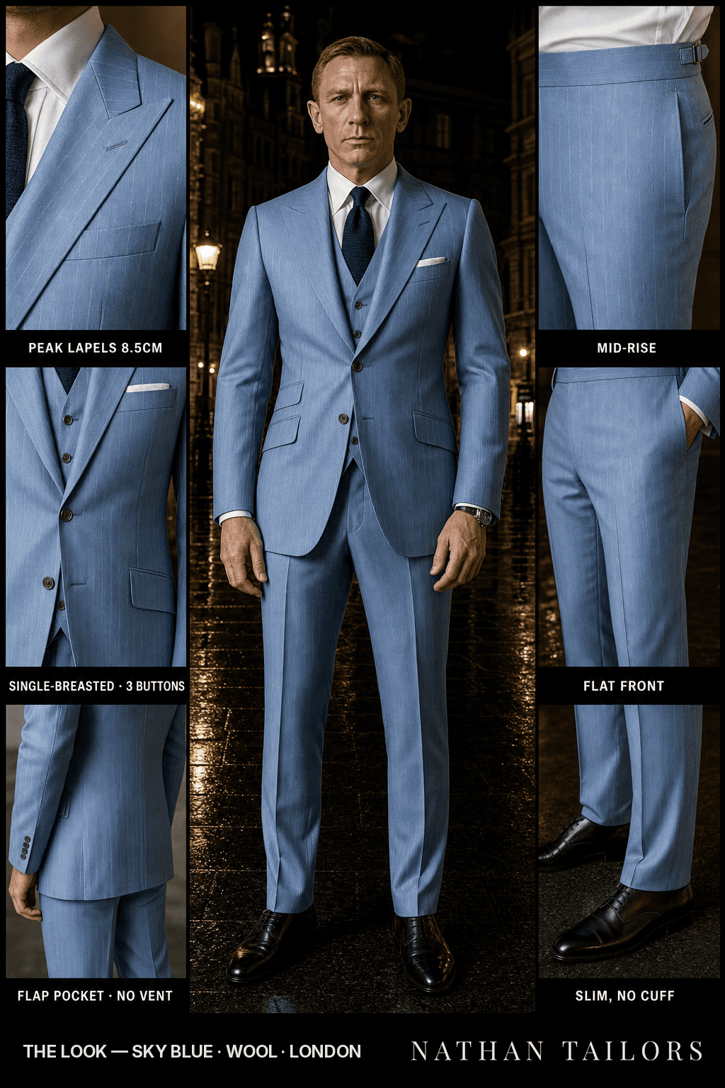 sky blue pinstripe single-breasted bespoke suit — custom tailored by Nathan Tailors, the Hoi An custom tailor