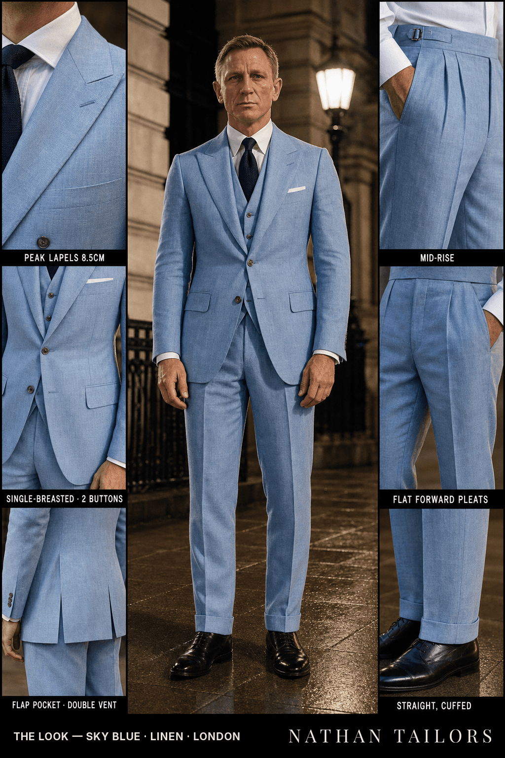 sky blue single-breasted bespoke suit — custom tailored by Nathan Tailors, the Hoi An custom tailor