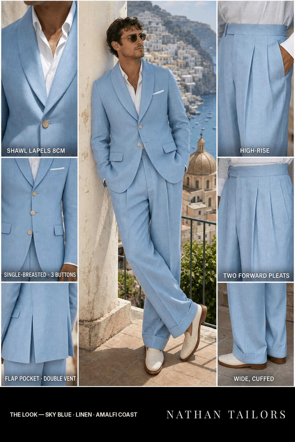 sky blue single-breasted bespoke suit — custom tailored by Nathan Tailors, the Hoi An custom tailor