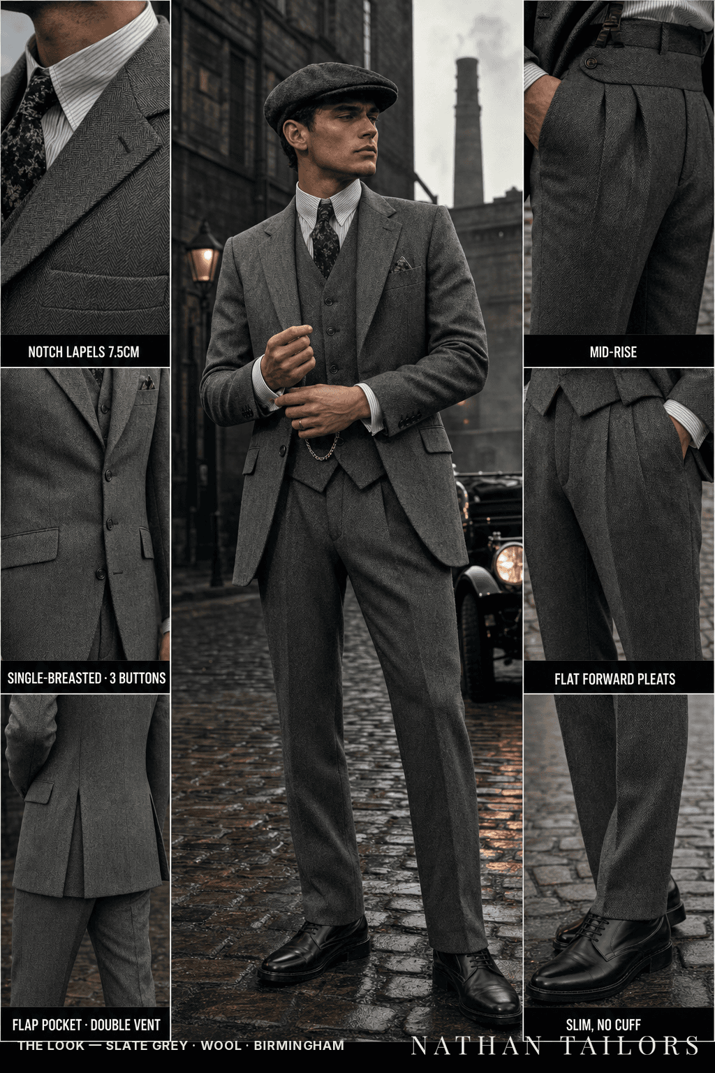 slate grey herringbone single-breasted bespoke suit — custom tailored by Nathan Tailors, the Hoi An custom tailor