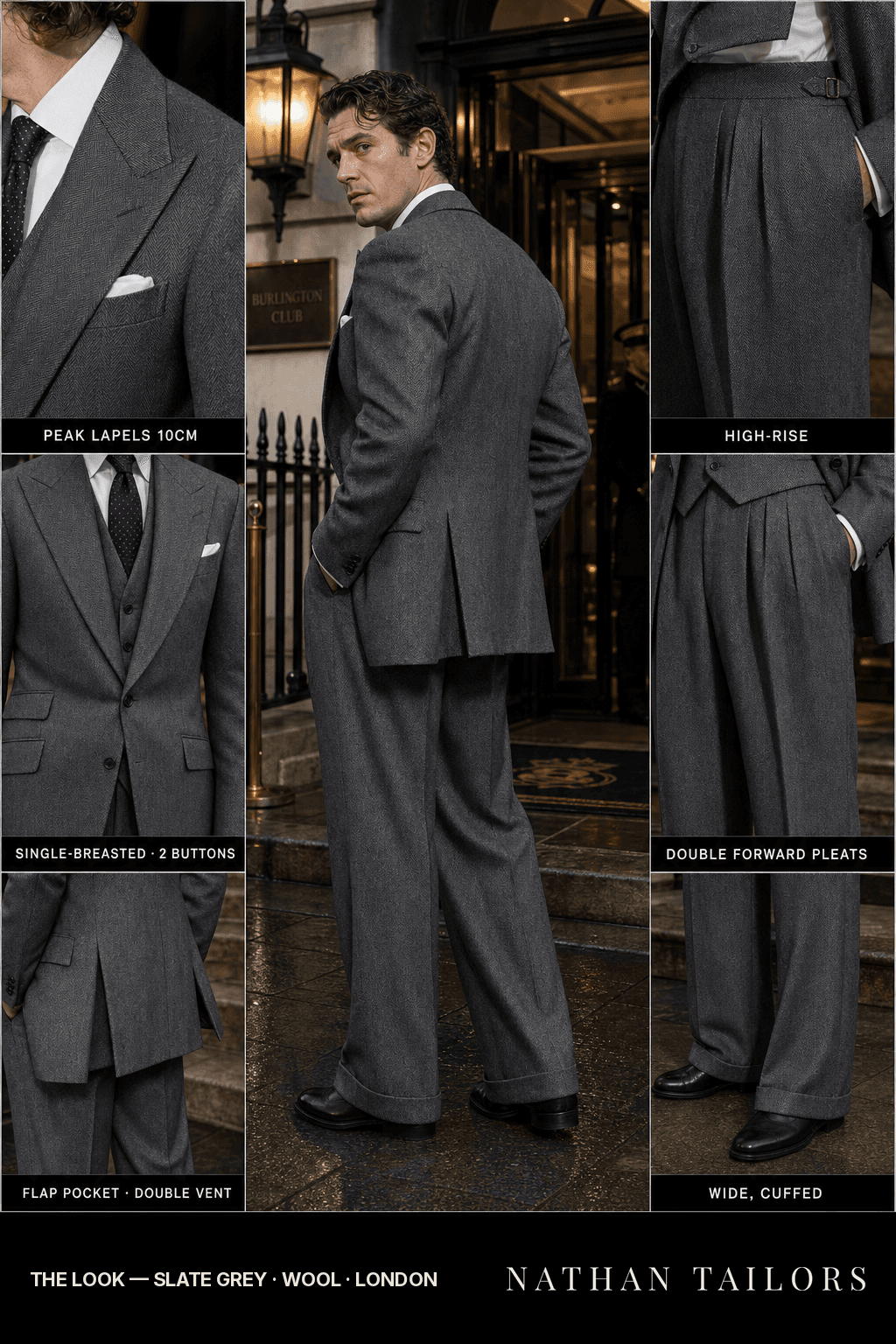 slate grey herringbone single-breasted bespoke suit — custom tailored by Nathan Tailors, the Hoi An custom tailor
