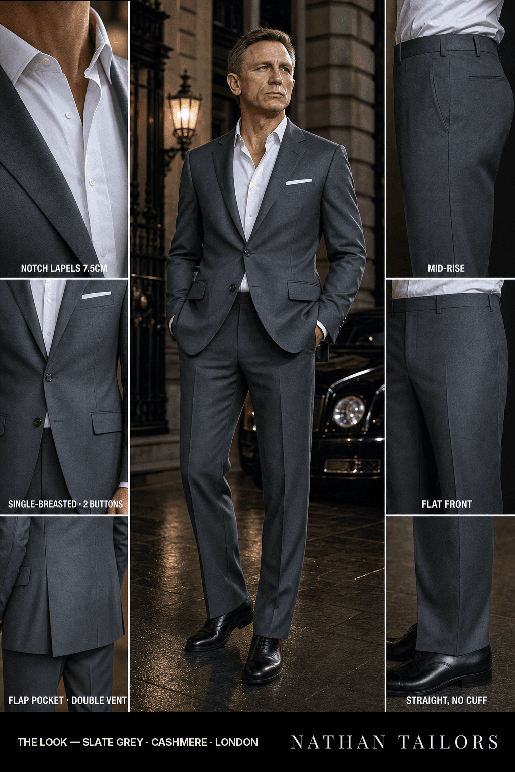 slate grey single-breasted bespoke suit — custom tailored by Nathan Tailors, the Hoi An custom tailor