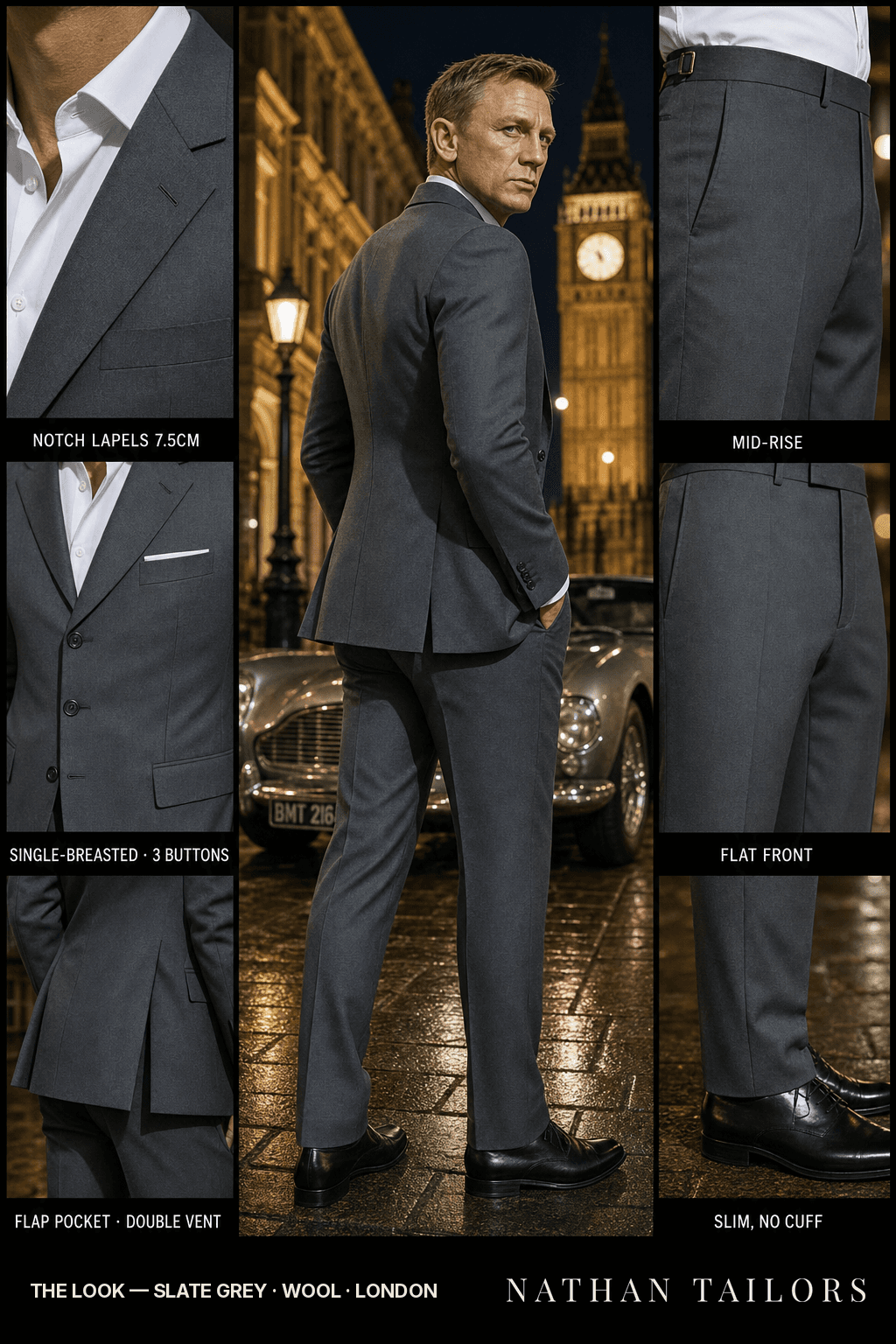 slate grey single-breasted bespoke suit — custom tailored by Nathan Tailors, the Hoi An custom tailor