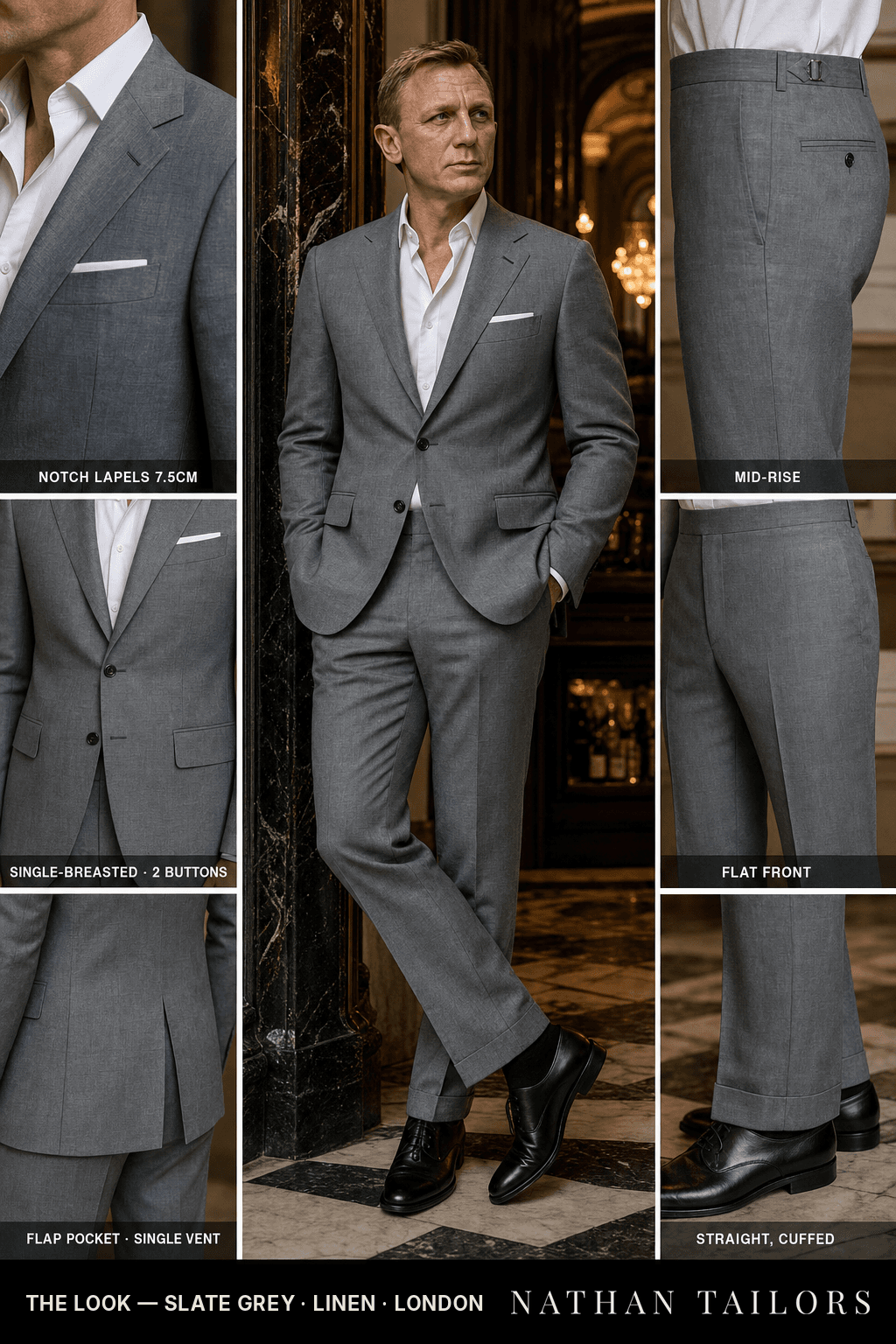 slate grey single-breasted bespoke suit — custom tailored by Nathan Tailors, the Hoi An custom tailor