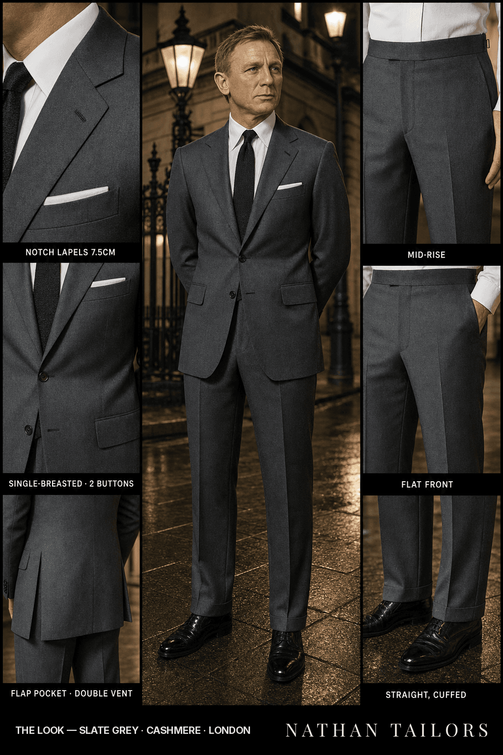slate grey single-breasted bespoke suit — custom tailored by Nathan Tailors, the Hoi An custom tailor