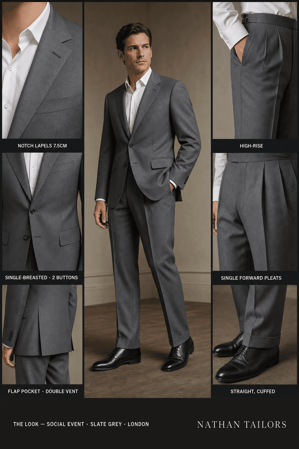 slate grey single-breasted bespoke suit — custom tailored by Nathan Tailors, the Hoi An custom tailor