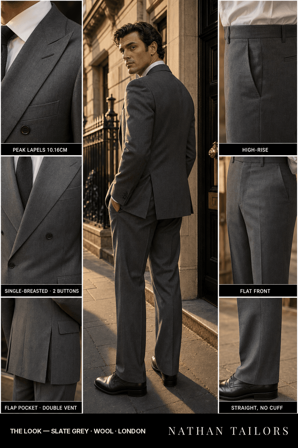 slate grey single-breasted bespoke suit — custom tailored by Nathan Tailors, the Hoi An custom tailor