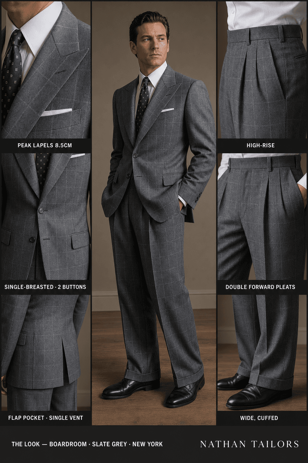 slate grey windowpane single-breasted bespoke suit — custom tailored by Nathan Tailors, the Hoi An custom tailor