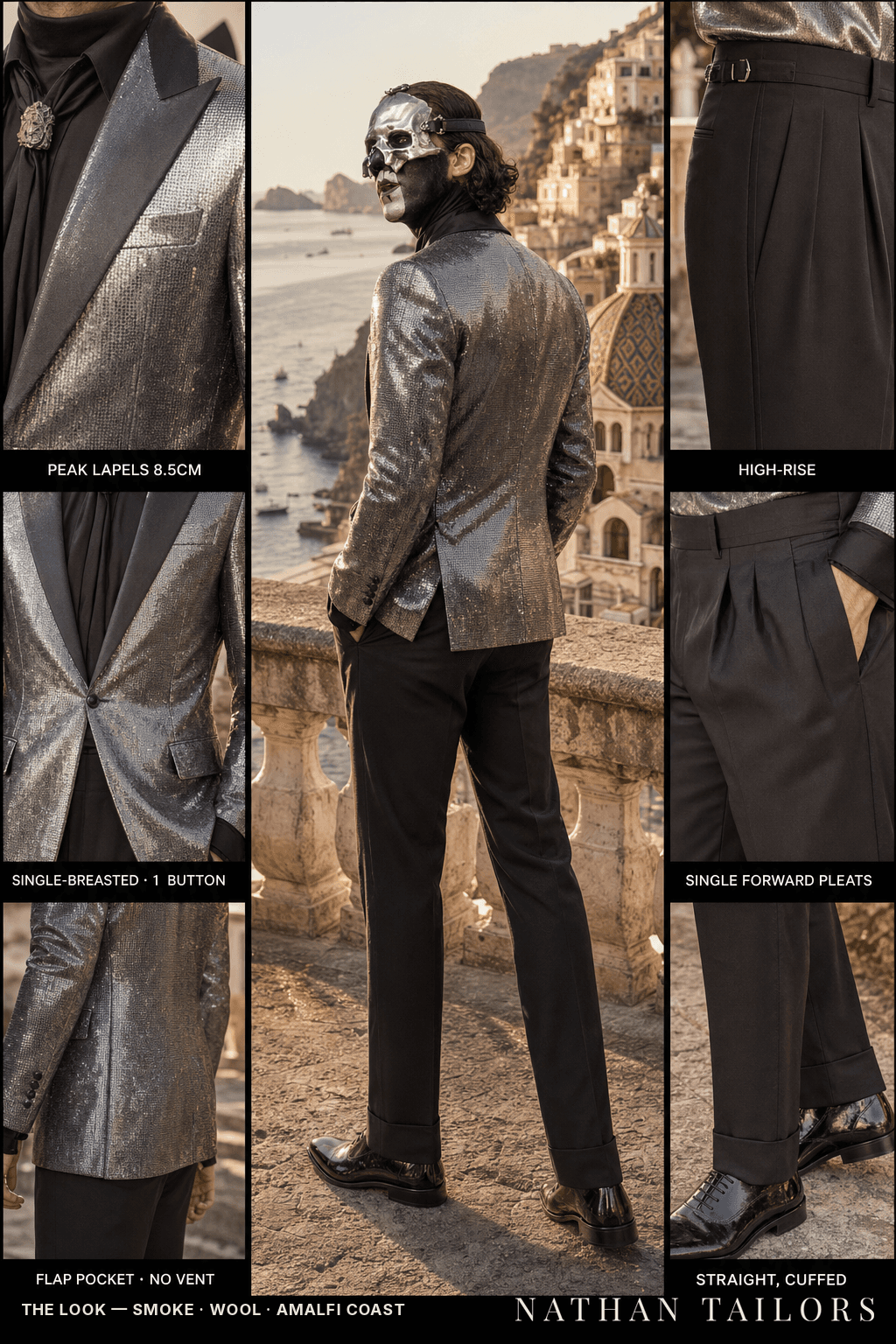 smoke single-breasted bespoke suit — custom tailored by Nathan Tailors, the Hoi An custom tailor