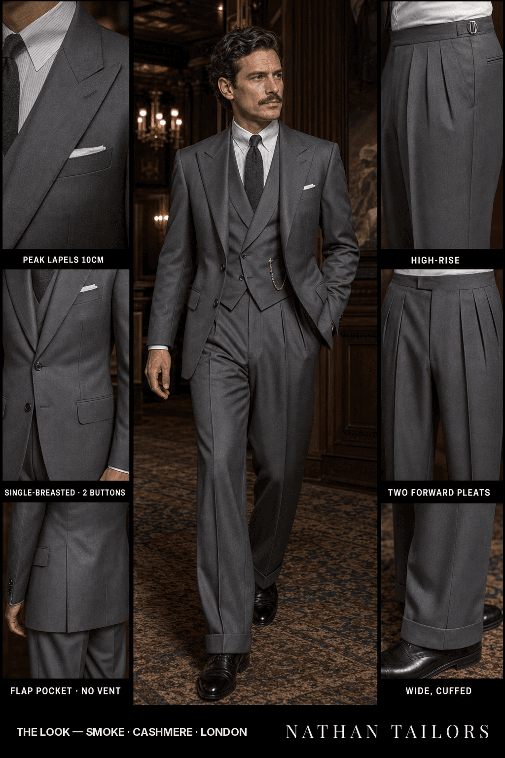 smoke single-breasted bespoke suit — custom tailored by Nathan Tailors, the Hoi An custom tailor