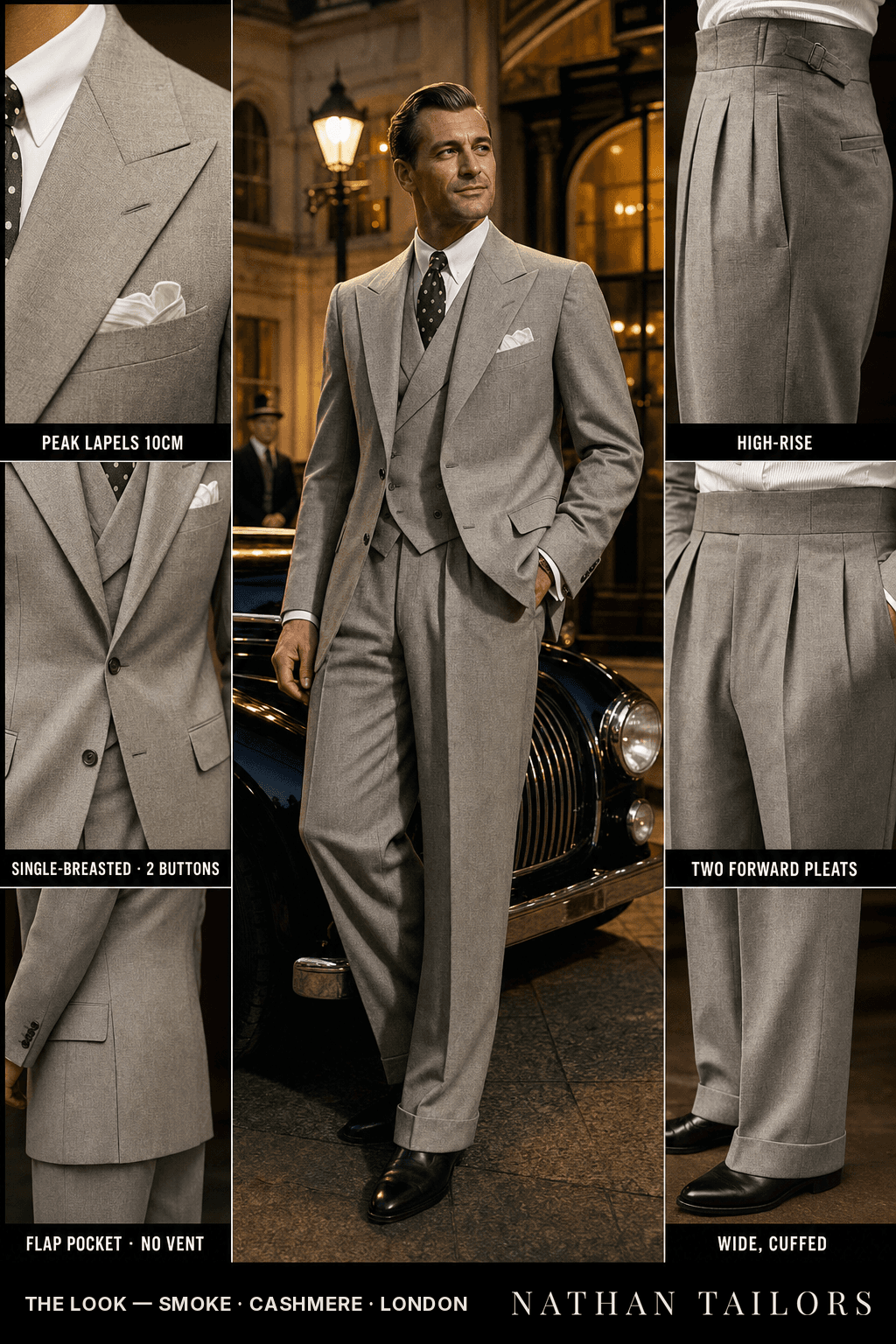 smoke single-breasted bespoke suit — custom tailored by Nathan Tailors, the Hoi An custom tailor
