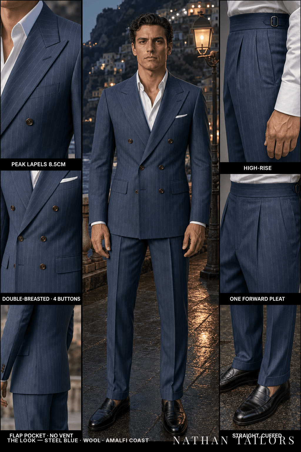 steel blue chalk_stripe double-breasted bespoke suit — custom tailored by Nathan Tailors, the Hoi An custom tailor