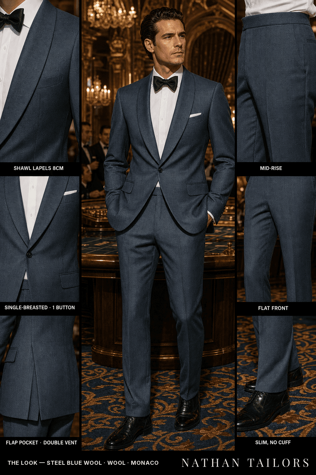 steel blue wool glen_plaid single-breasted bespoke suit — custom tailored by Nathan Tailors, the Hoi An custom tailor