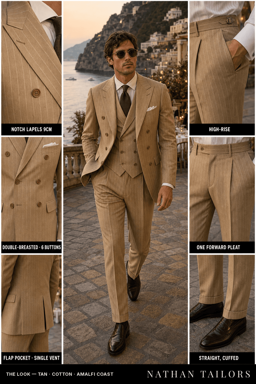 tan chalk_stripe double-breasted bespoke suit — custom tailored by Nathan Tailors, the Hoi An custom tailor