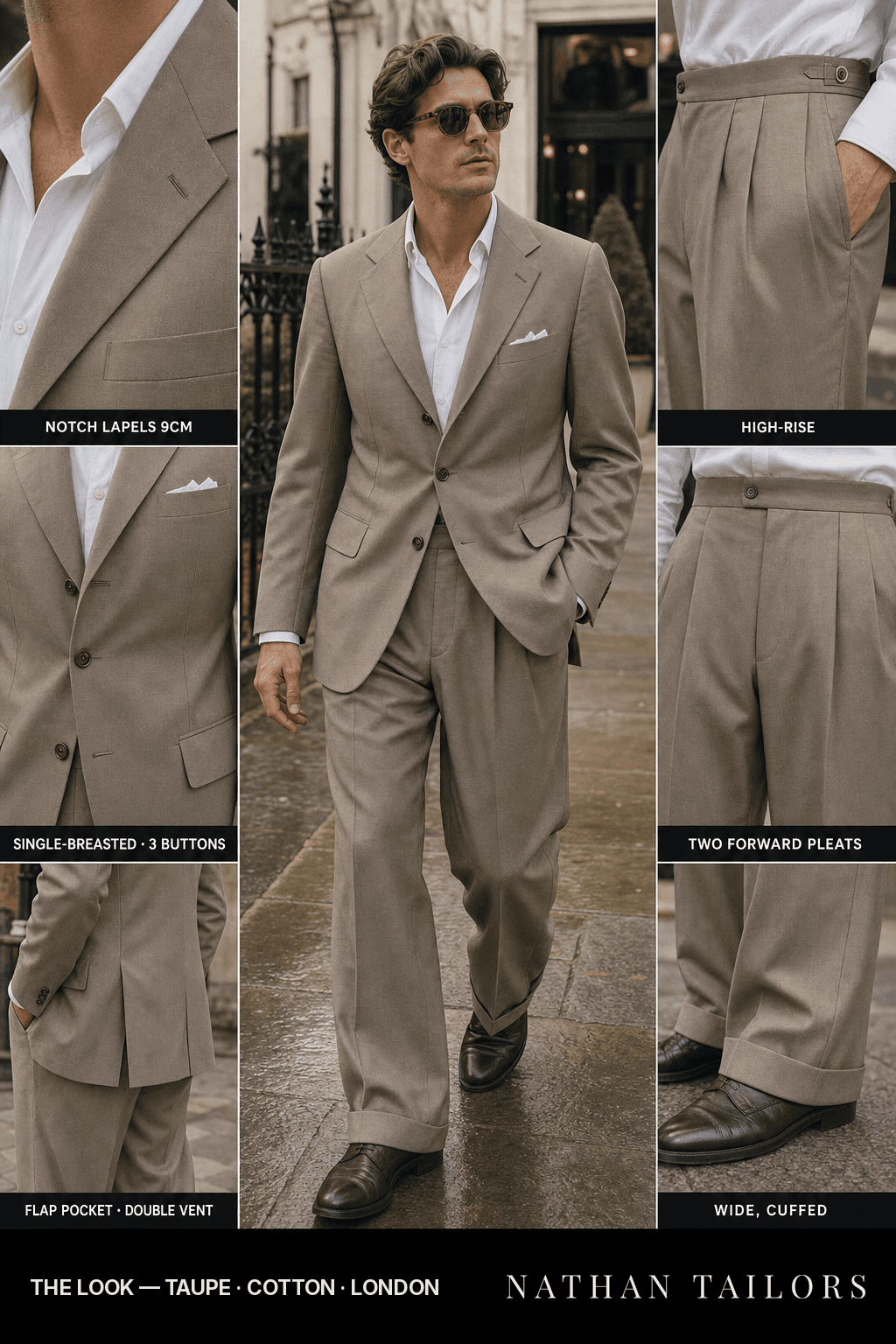 taupe single-breasted bespoke suit — custom tailored by Nathan Tailors, the Hoi An custom tailor