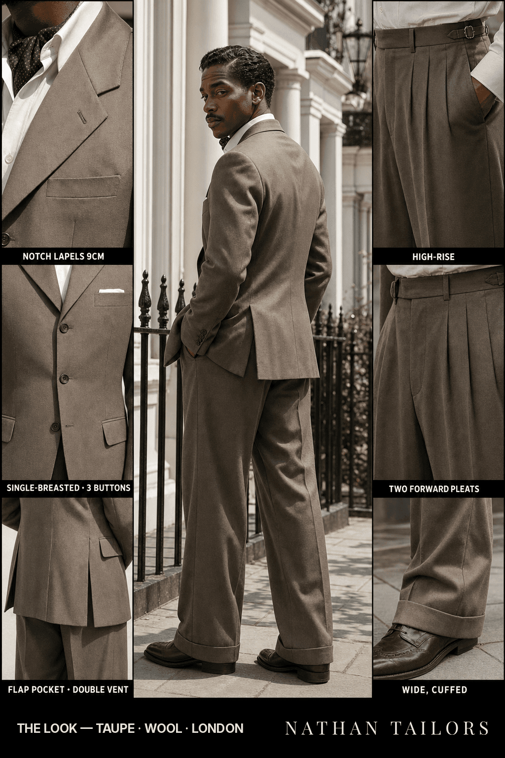 taupe single-breasted bespoke suit — custom tailored by Nathan Tailors, the Hoi An custom tailor