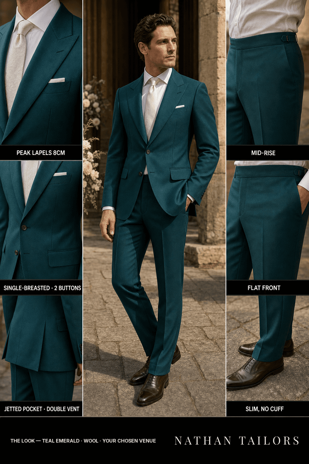 teal emerald single-breasted bespoke suit — custom tailored by Nathan Tailors, the Hoi An custom tailor