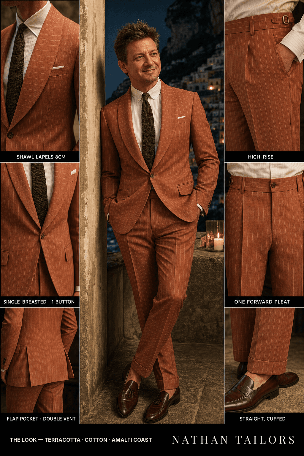 terracotta chalk_stripe single-breasted bespoke suit — custom tailored by Nathan Tailors, the Hoi An custom tailor