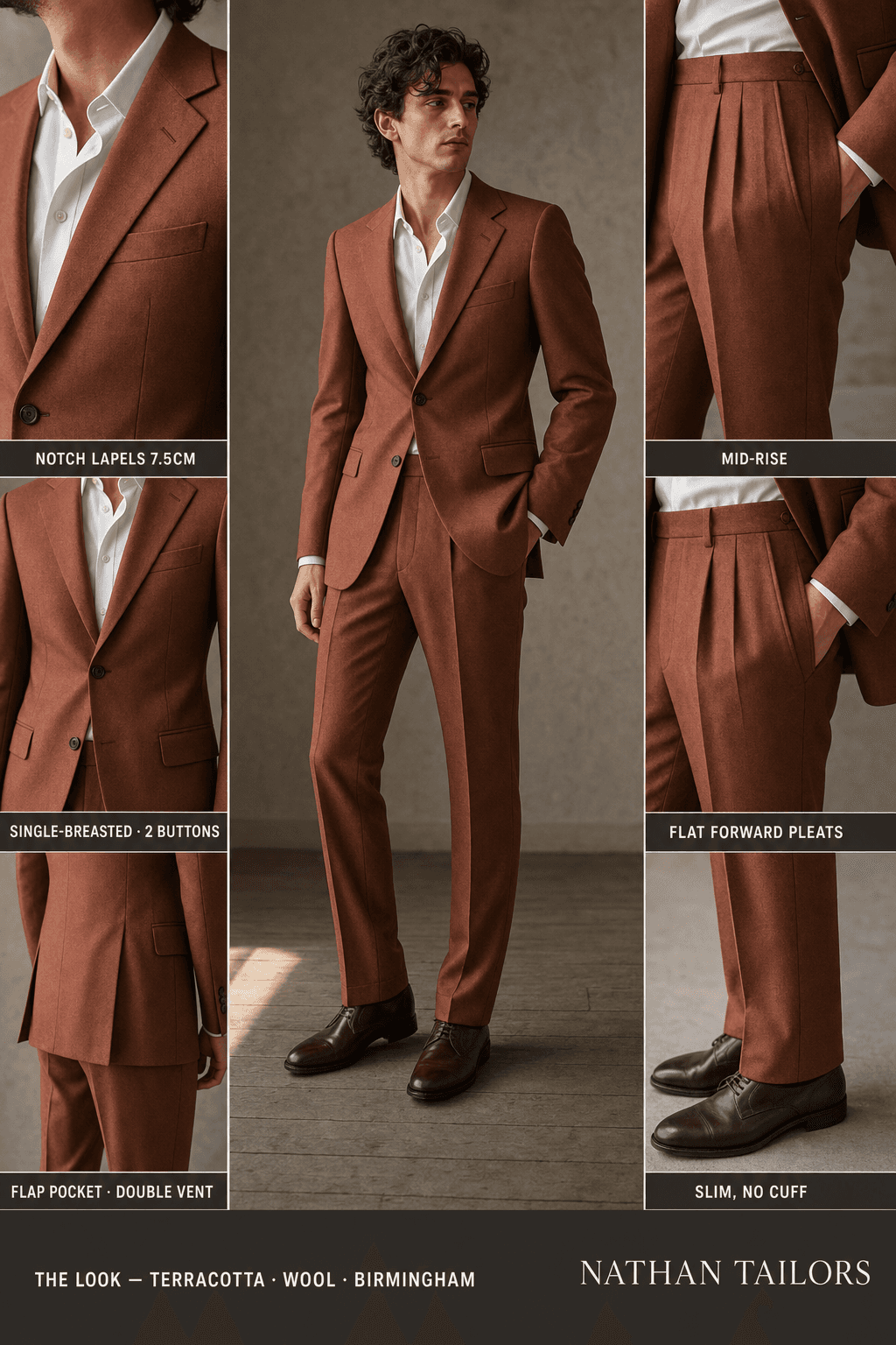 terracotta single-breasted bespoke suit — custom tailored by Nathan Tailors, the Hoi An custom tailor