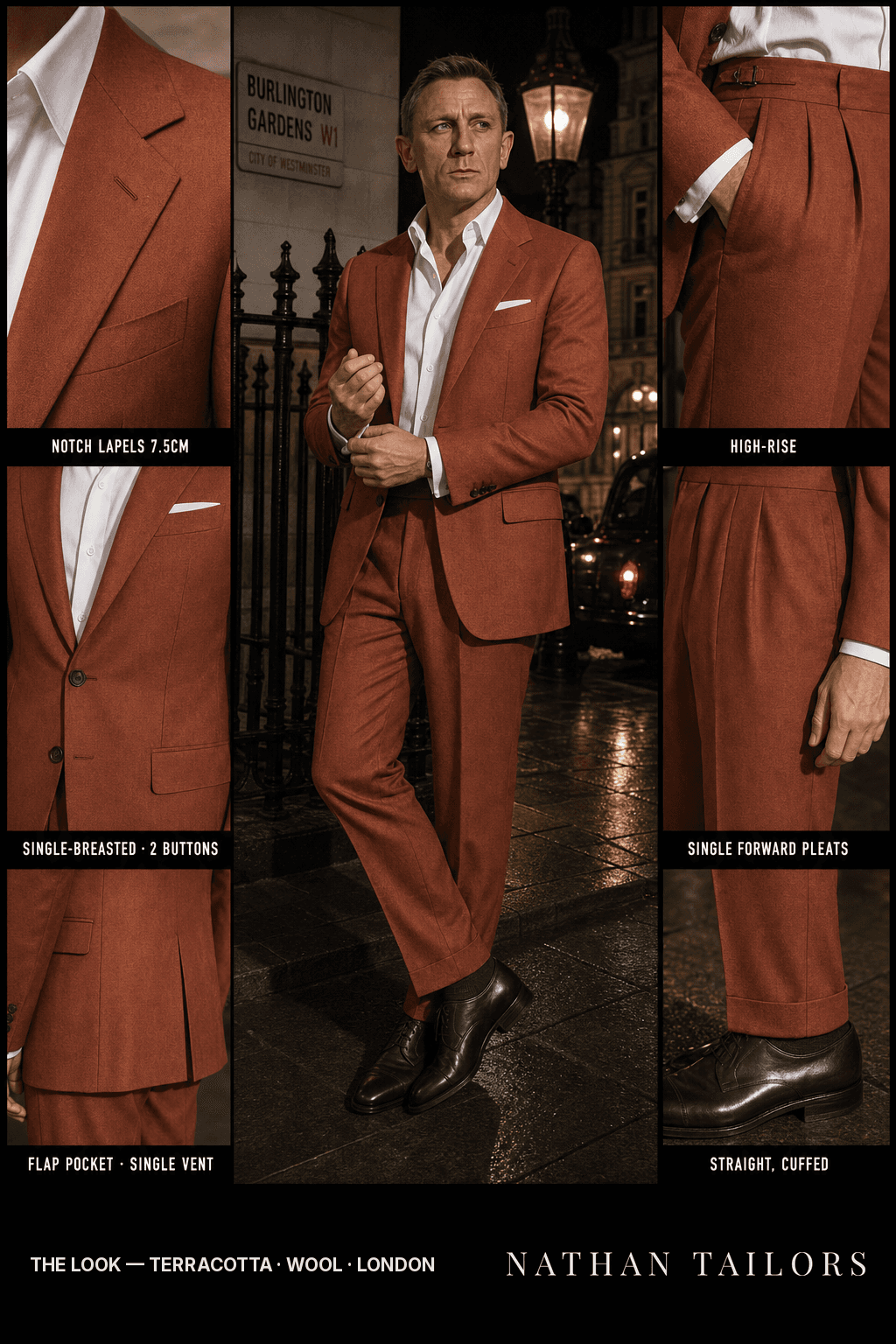 terracotta single-breasted bespoke suit — custom tailored by Nathan Tailors, the Hoi An custom tailor