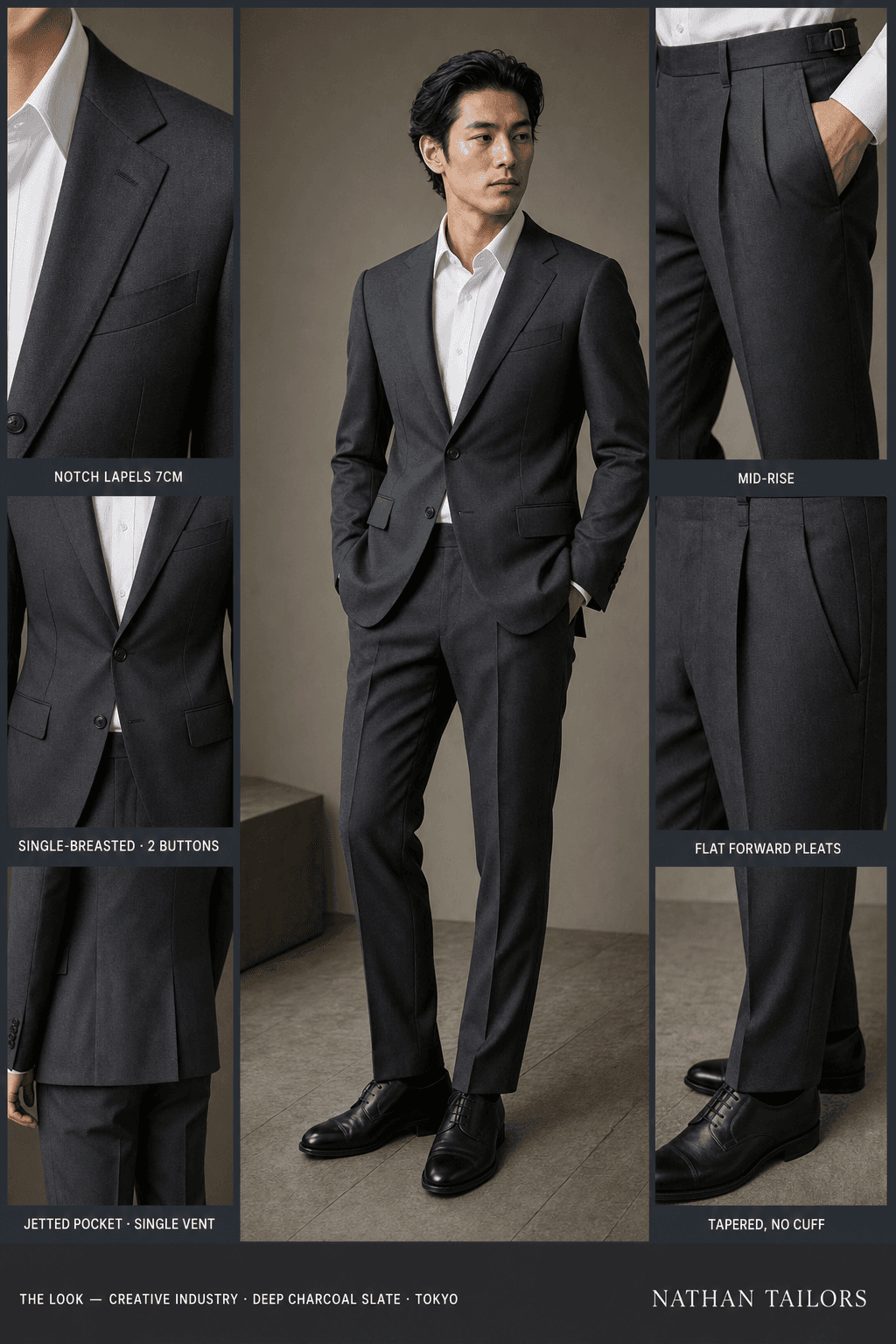 deep charcoal slate single-breasted bespoke suit — custom tailored by Nathan Tailors, the Hoi An custom tailor