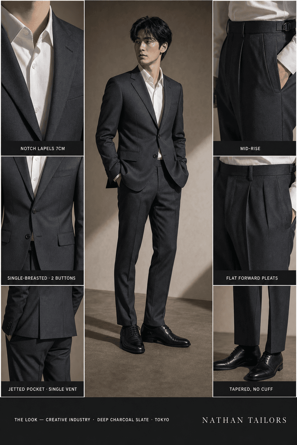 deep charcoal slate single-breasted bespoke suit — custom tailored by Nathan Tailors, the Hoi An custom tailor