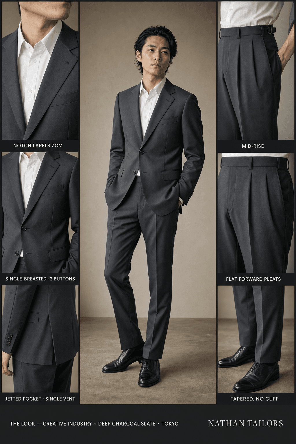deep charcoal slate single-breasted bespoke suit — custom tailored by Nathan Tailors, the Hoi An custom tailor