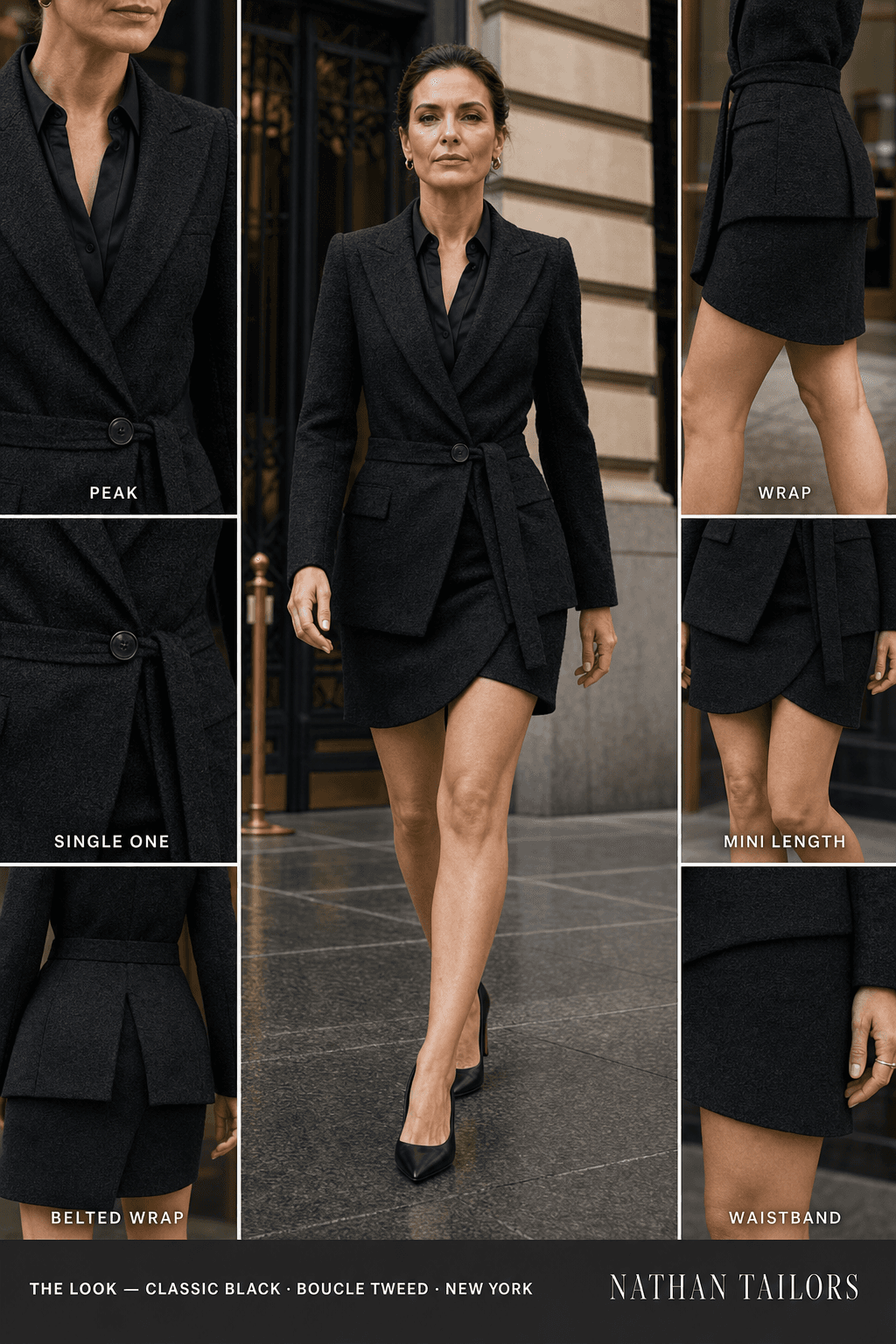 Women's suit in classic black — custom tailored by Nathan Tailors, made to measure for women