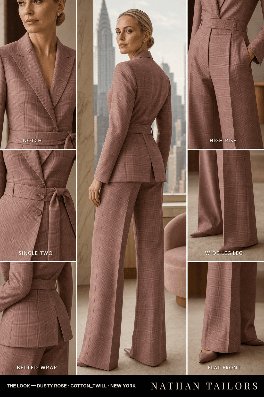 Women's suit in dusty rose check_plaid — custom tailored by Nathan Tailors, shipped worldwide