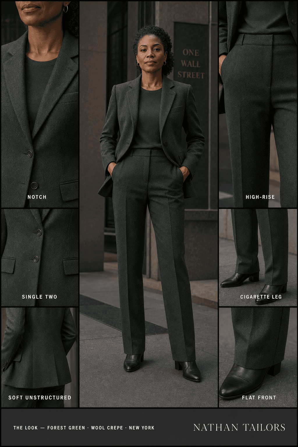 Women's suit in forest green tweed_texture — custom tailored by Nathan Tailors, shipped worldwide
