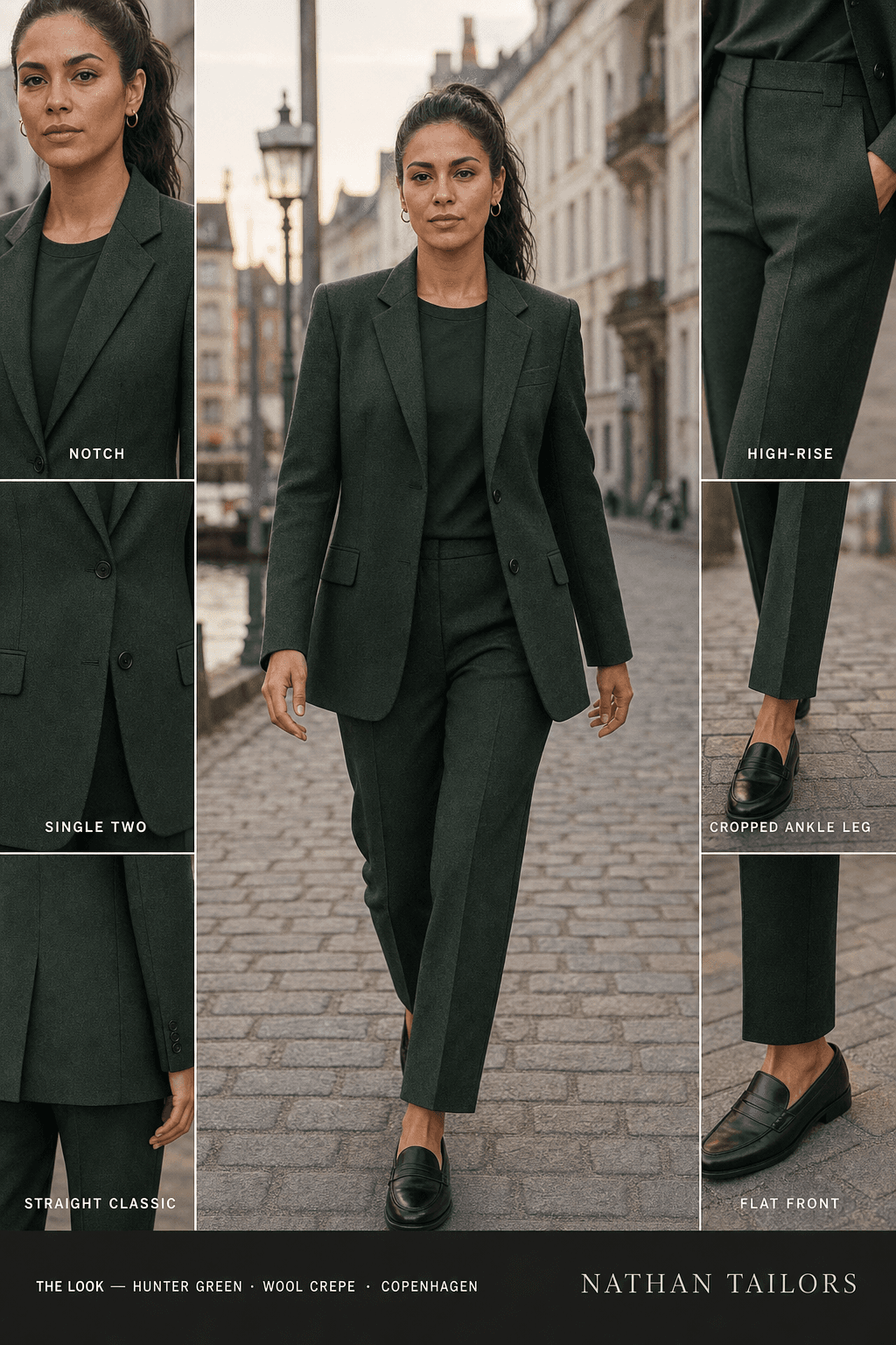 Women's suit in hunter green tweed_texture — custom tailored by Nathan Tailors, shipped worldwide