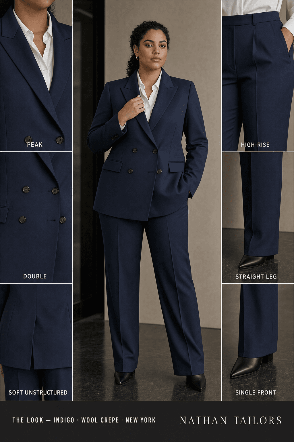 Women's suit in indigo — custom tailored by Nathan Tailors, shipped worldwide