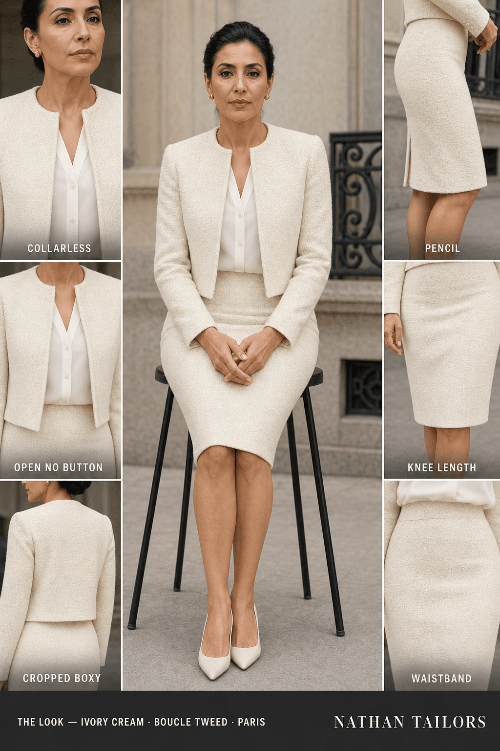 Women's suit in ivory cream — custom tailored by Nathan Tailors, made to measure for women
