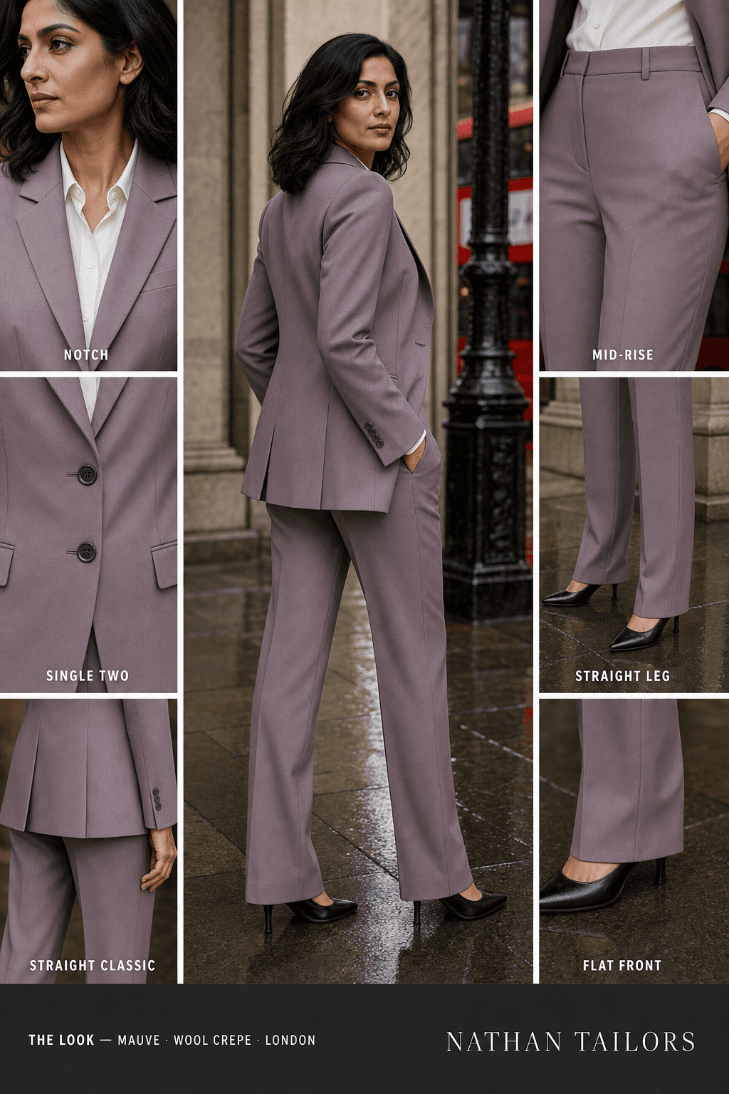 Women's suit in mauve — custom tailored by Nathan Tailors, shipped worldwide