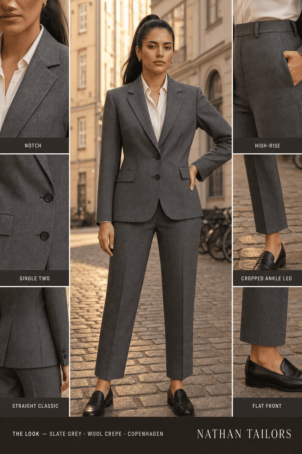Women's suit in slate grey check_plaid — custom tailored by Nathan Tailors, shipped worldwide