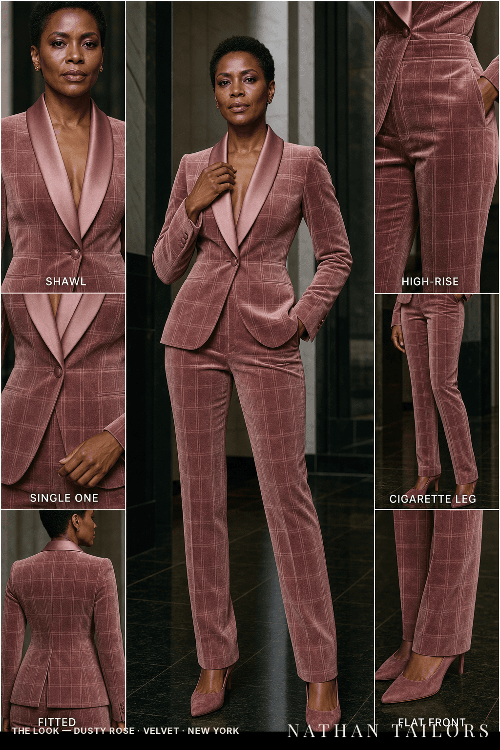 Women's suit in dusty rose check_plaid — custom tailored by Nathan Tailors, shipped worldwide