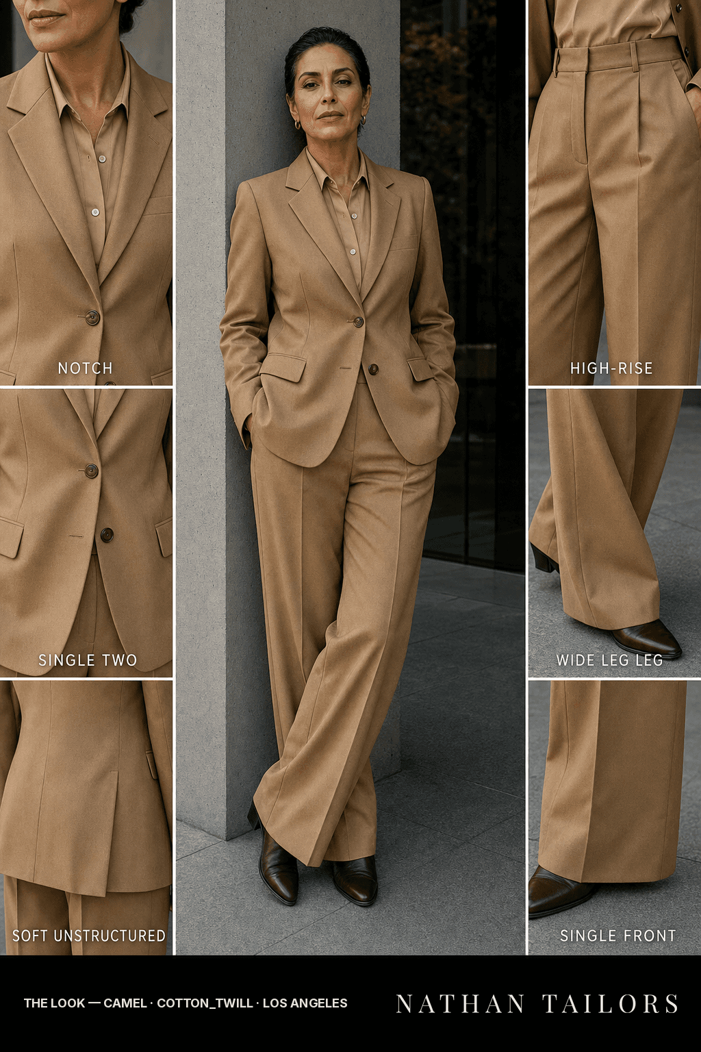Women's suit in camel — custom tailored by Nathan Tailors, shipped worldwide