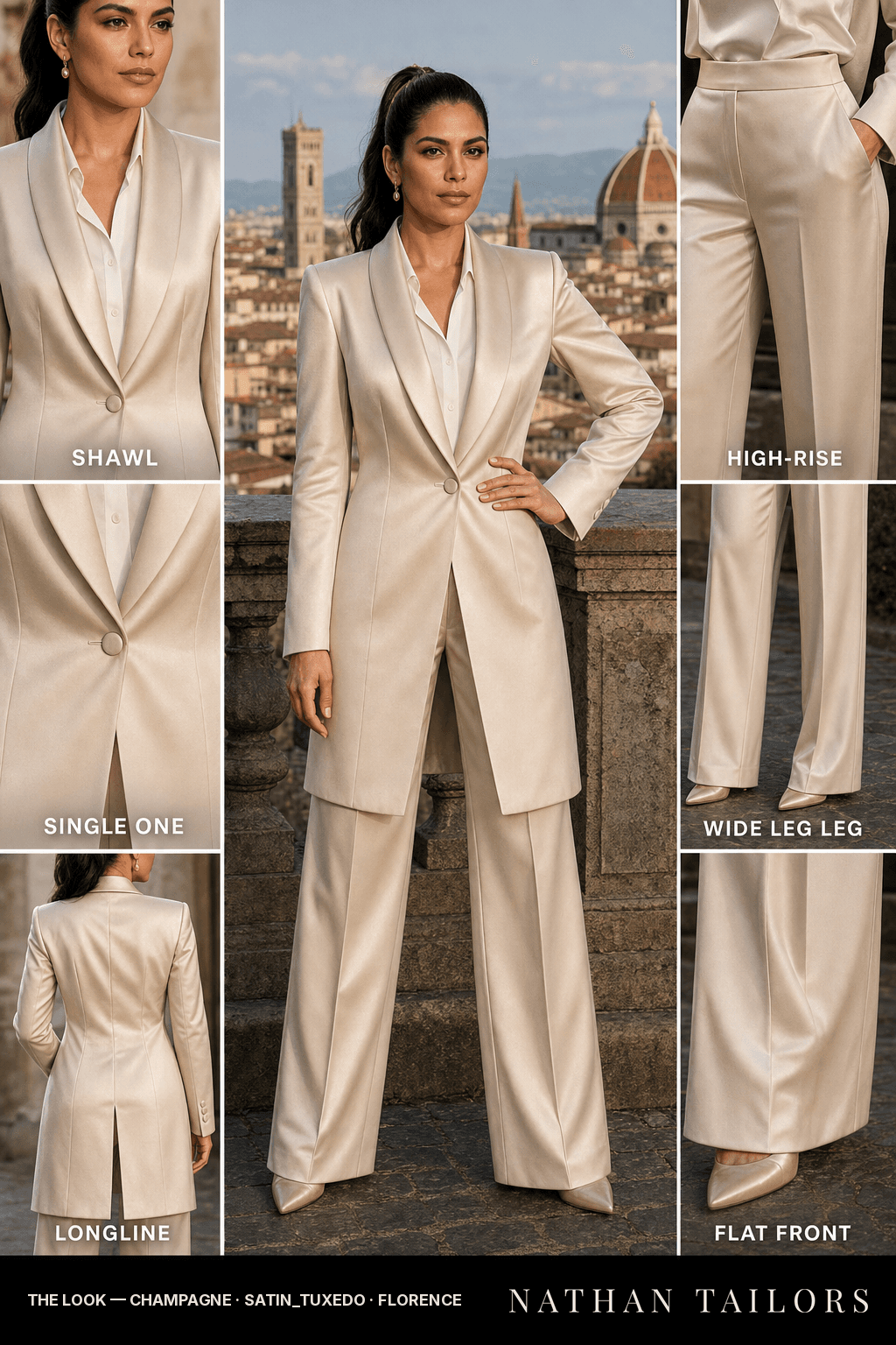 Women's suit in champagne — custom tailored by Nathan Tailors, shipped worldwide