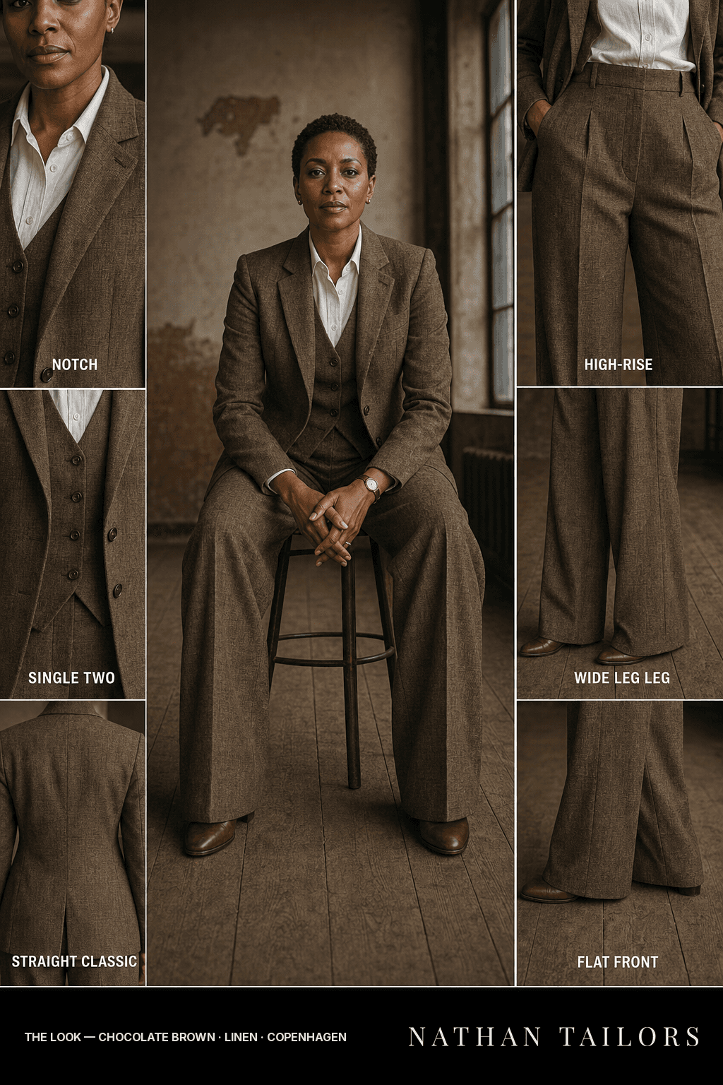 Women's suit in chocolate brown tweed_texture — custom tailored by Nathan Tailors, shipped worldwide