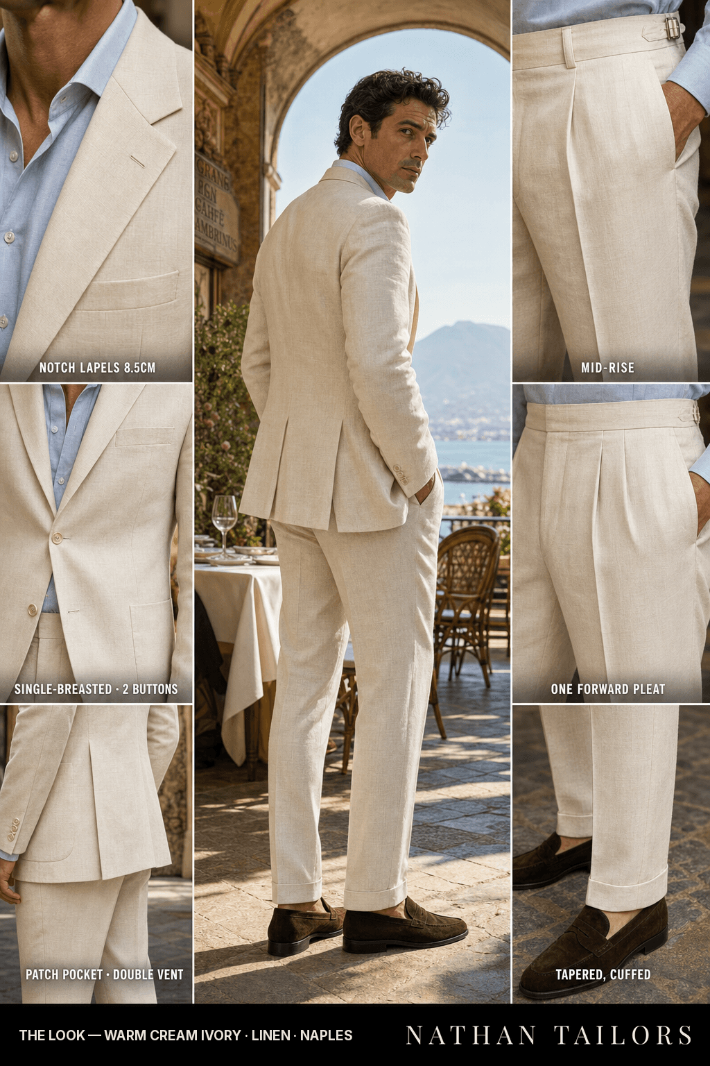 warm cream ivory single-breasted bespoke suit — custom tailored by Nathan Tailors, the Hoi An custom tailor