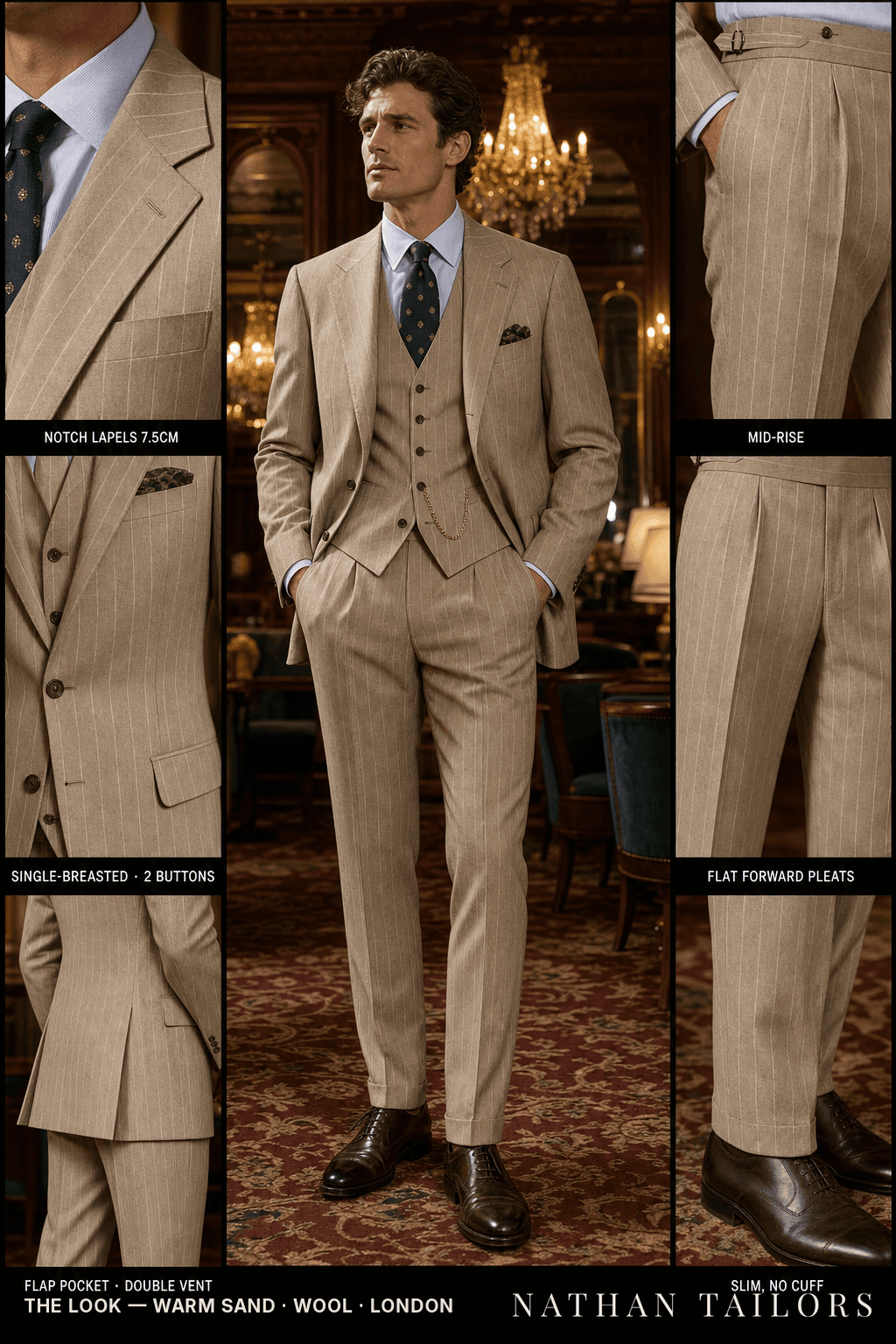 warm sand chalk_stripe single-breasted bespoke suit — custom tailored by Nathan Tailors, the Hoi An custom tailor