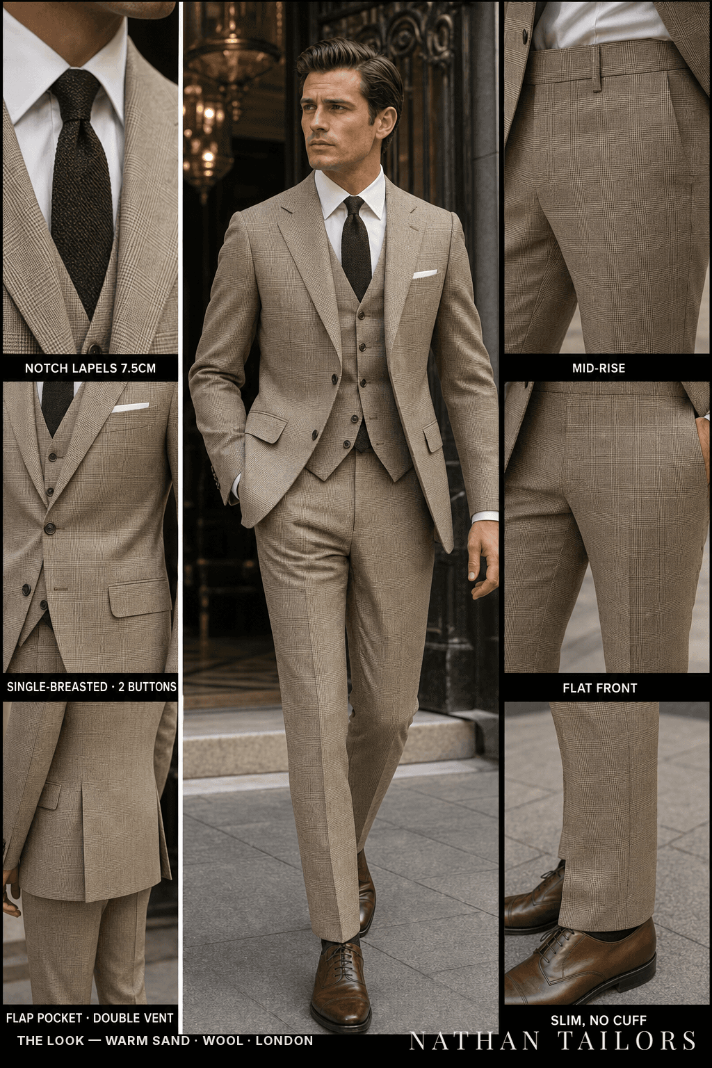 warm sand glen_plaid single-breasted bespoke suit — custom tailored by Nathan Tailors, the Hoi An custom tailor