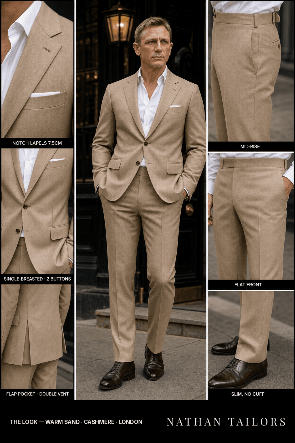 warm sand single-breasted bespoke suit — custom tailored by Nathan Tailors, the Hoi An custom tailor