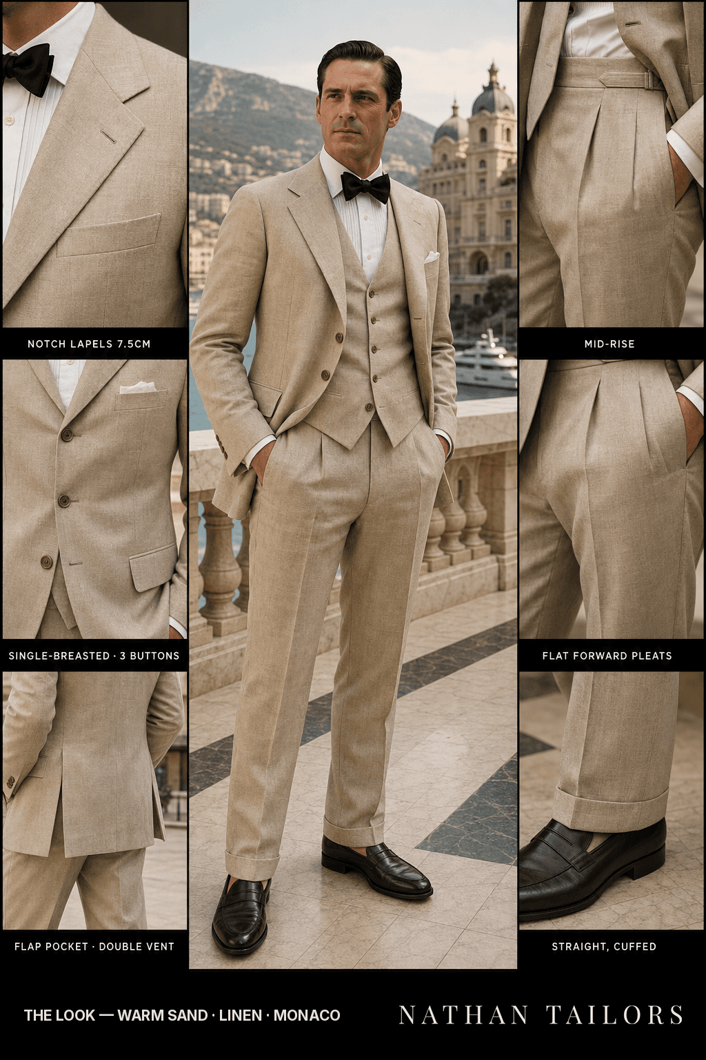 warm sand single-breasted bespoke suit — custom tailored by Nathan Tailors, the Hoi An custom tailor